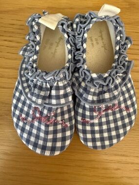 Girls Blue Gingham Ruffle Water Shoes with Pink Sequin Detail